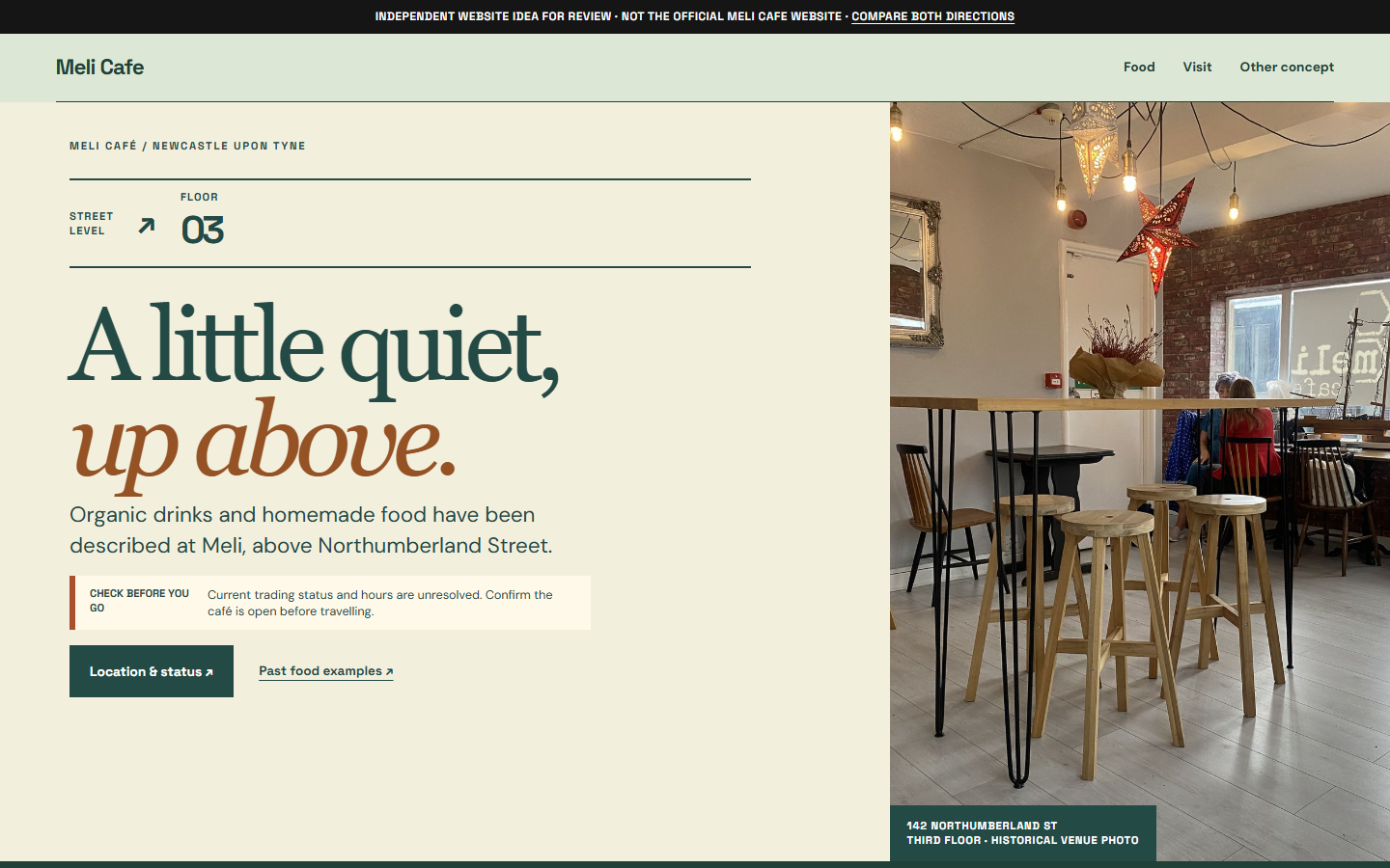 First screen of Meli Cafe homepage study A