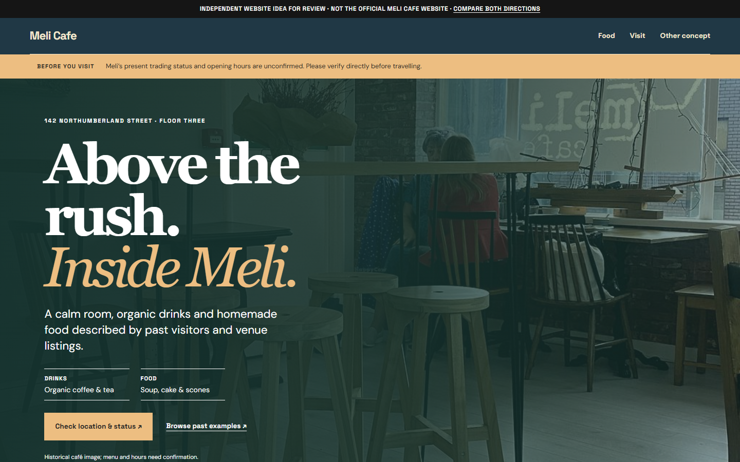 First screen of Meli Cafe homepage study B